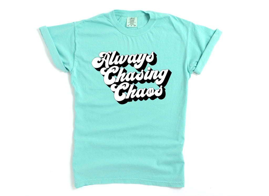 Always Chasing Chaos - Comfort Colors Adult Tee | Retro Block