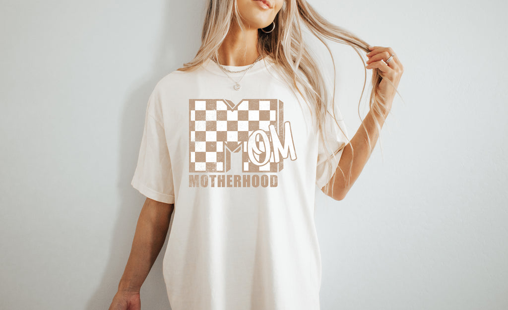 Motherhood Neutral Checkers - Comfort Colors Adult Tee