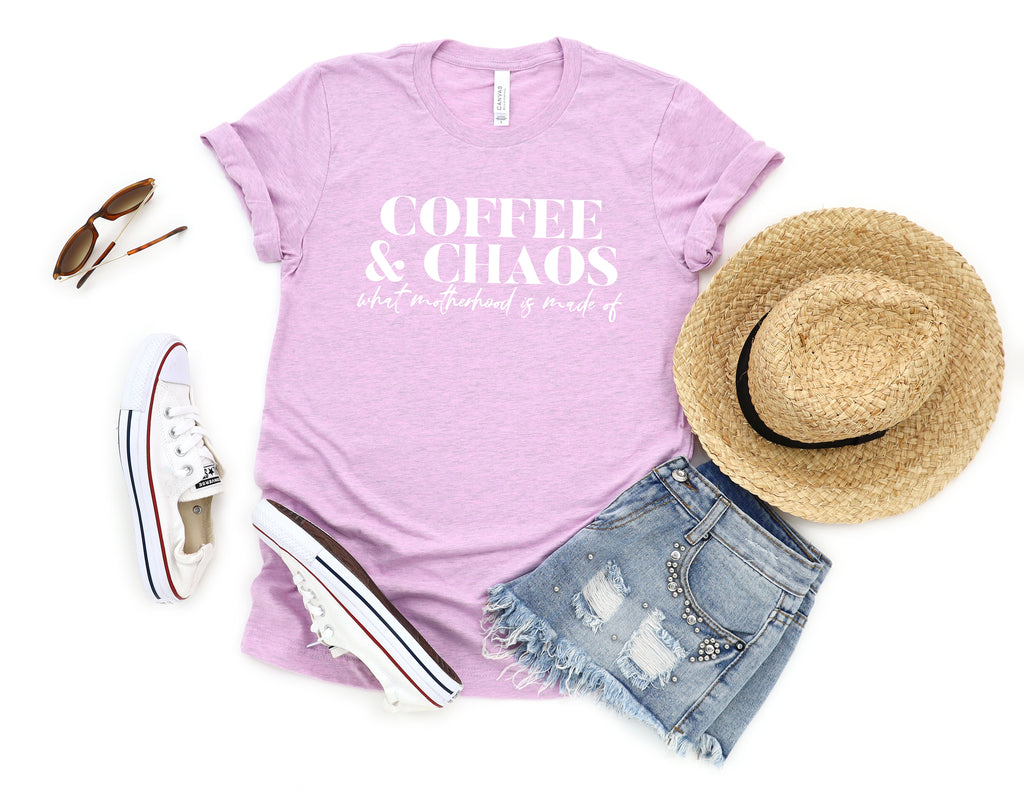 Coffee & Chaos - Bella + Canvas Unisex Adult Tee | White ink