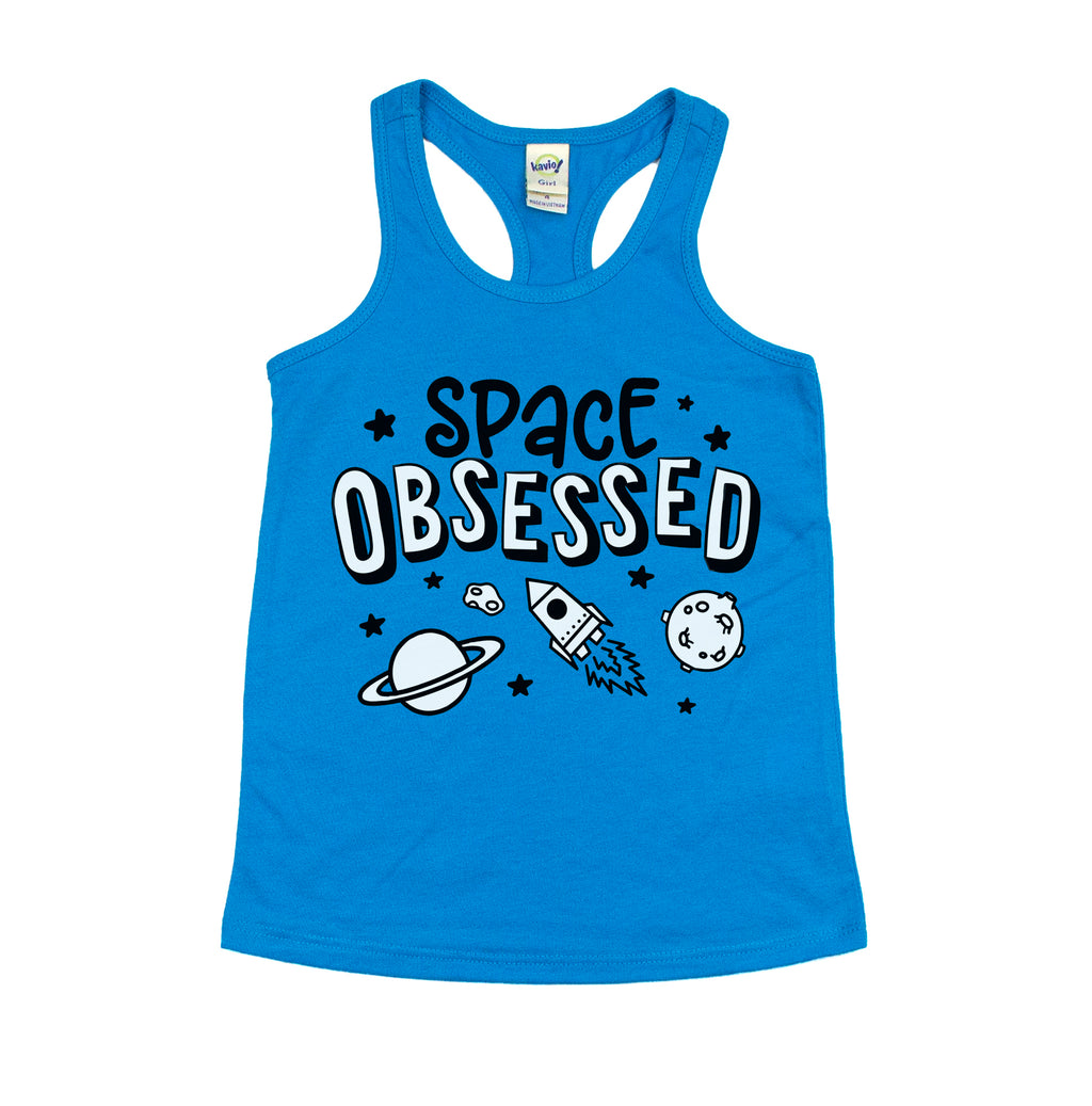 Space Obsessed - Island Blue Racerback kids tank / Size 4