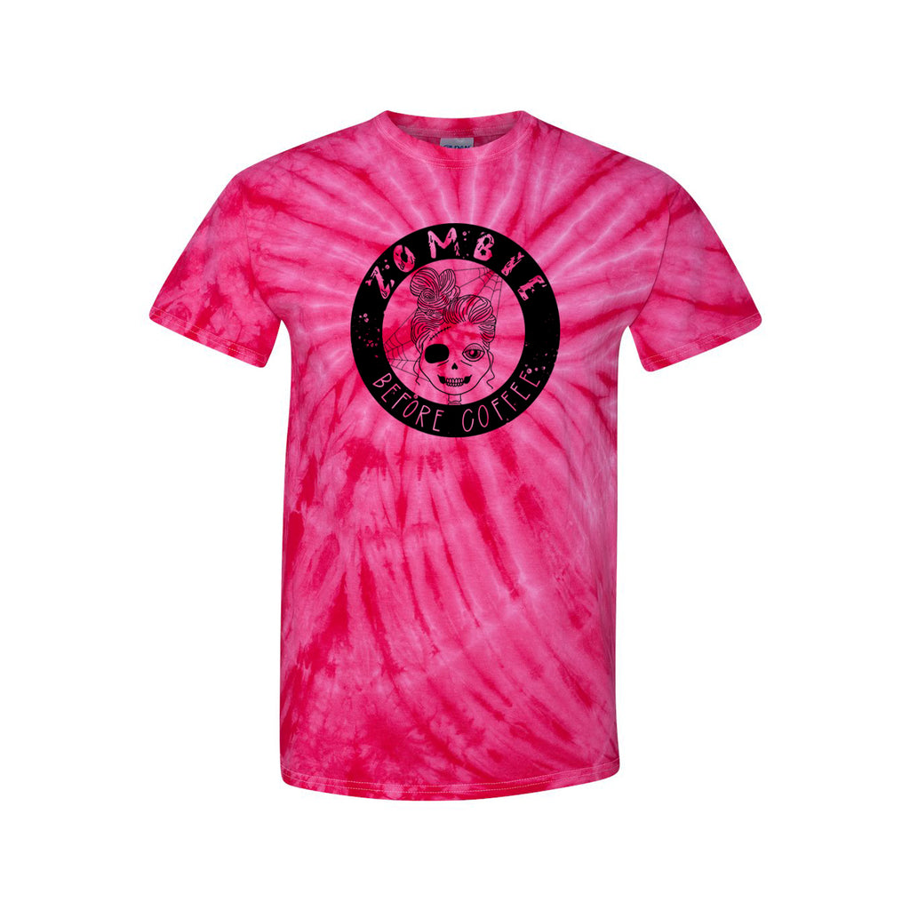 Zombie Before Coffee - Hot Pink Tie Dye Unisex Tee / Size M