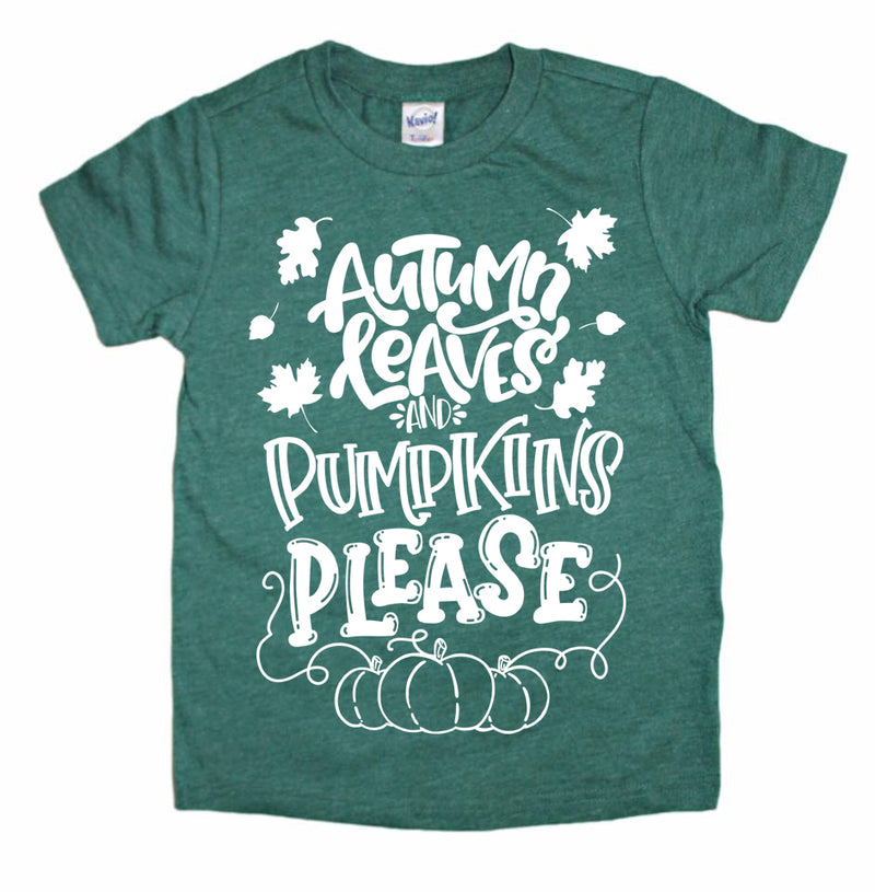Autumn Leaves & Pumpkin Please - Kids Tee | White ink