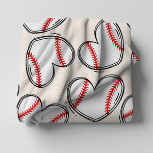 Baseball Hearts Minky Throw Blanket