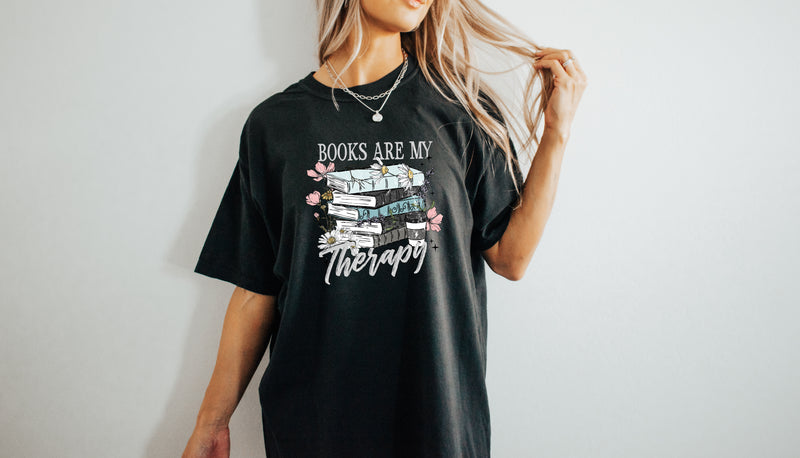 Books are my Therapy - Comfort Colors Adult Tee | Light text