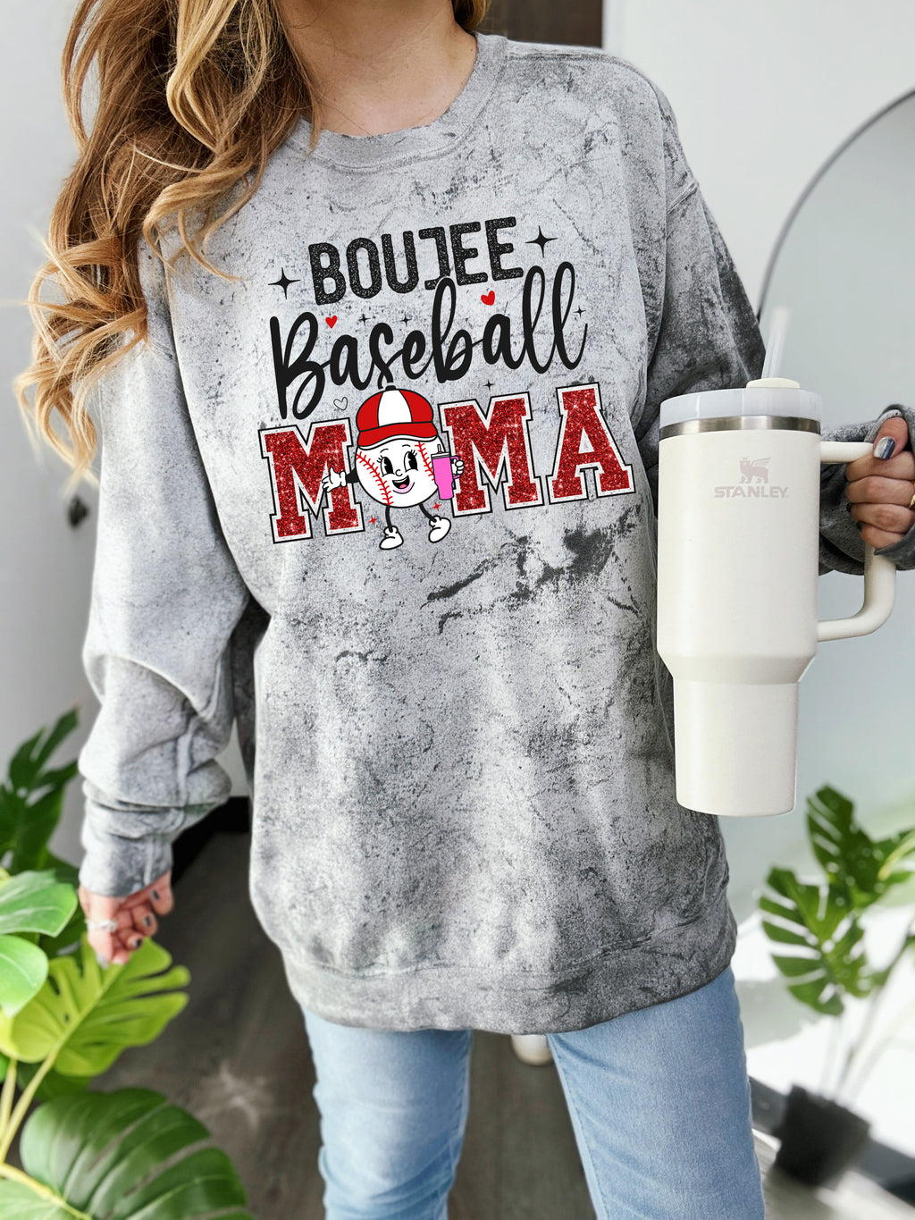 Boujee Baseball Mama - Smoke Colorblast Unisex Fleece Pullover
