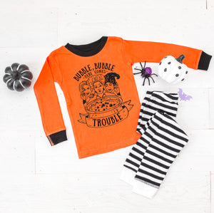 Bubble Bubble Here Comes Trouble - Toddler Orange Striped Pajama Set