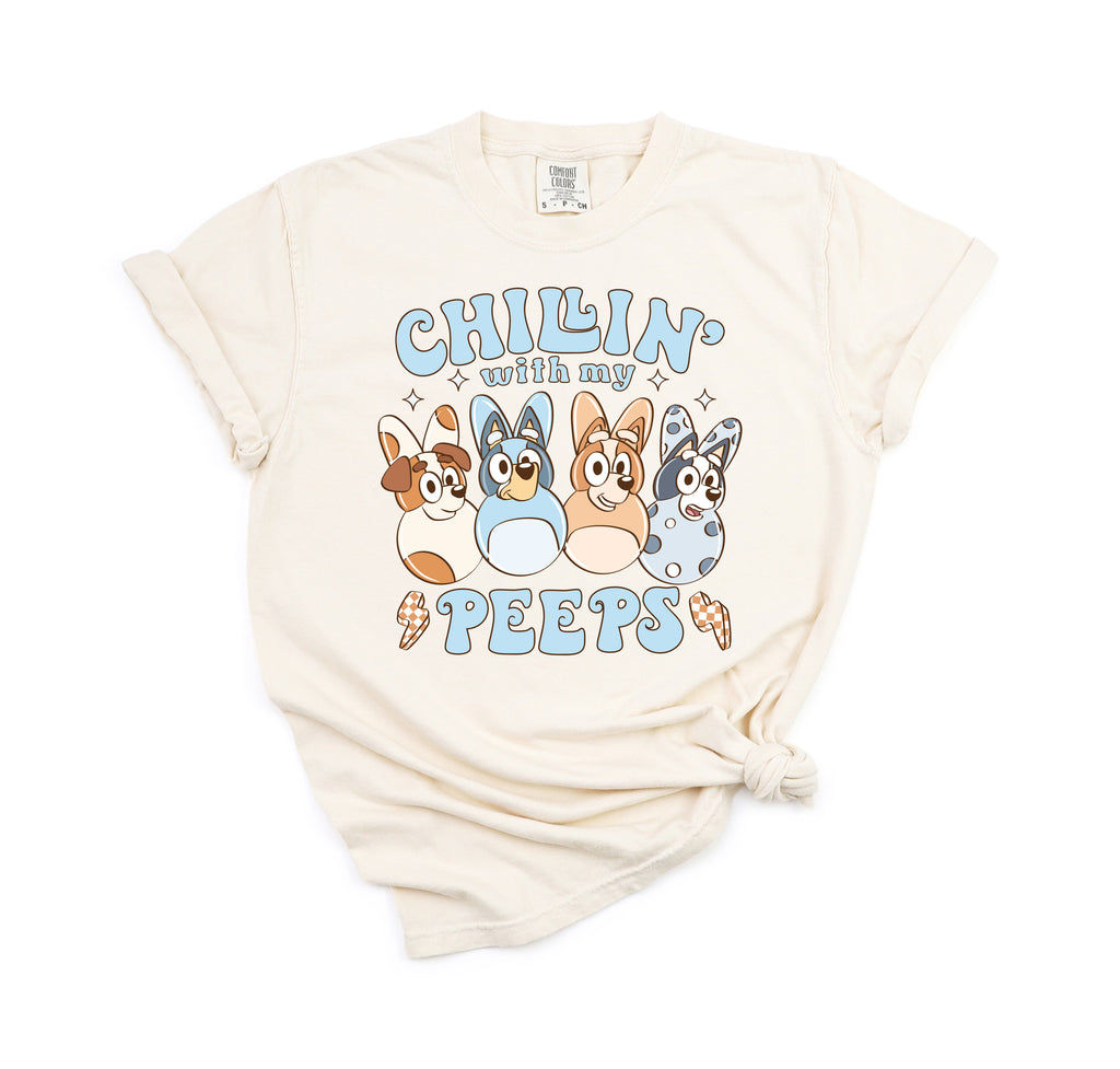 Chillin with my Puppy Peeps - Comfort Colors Unisex Adult Tee