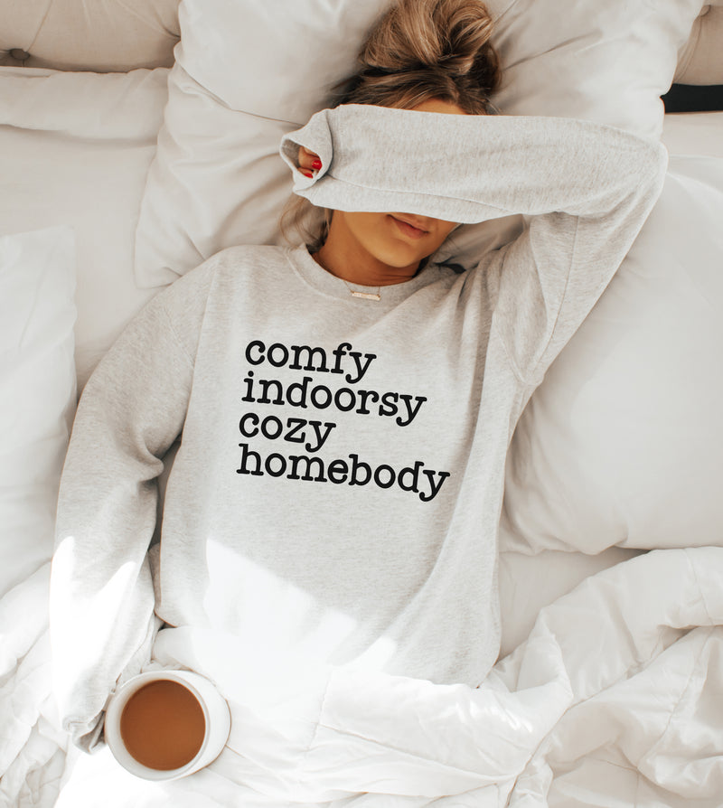 Comfy Indoorsy Cozy Homebody - Unisex Adult Fleece Sweatshirt | Black ink