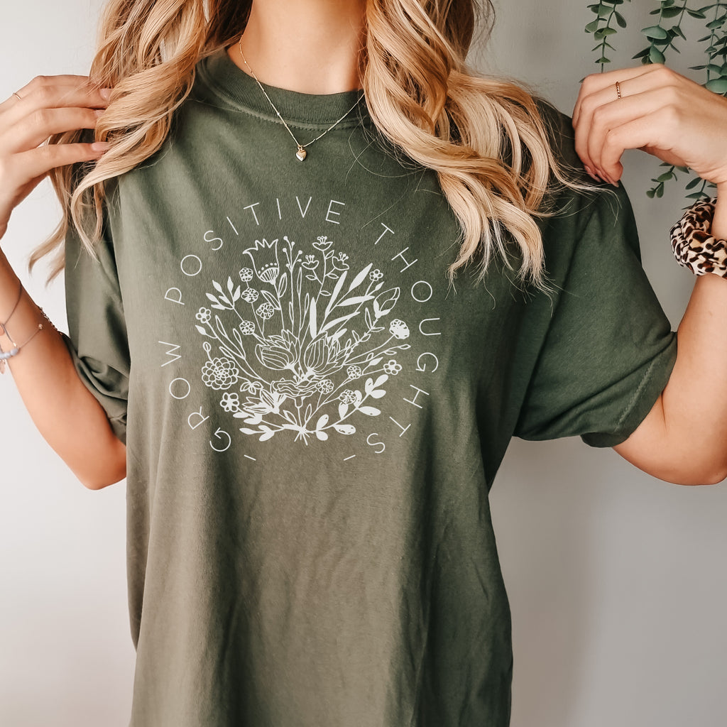 Grow Positive Thoughts - Comfort Colors Adult Tee | White ink