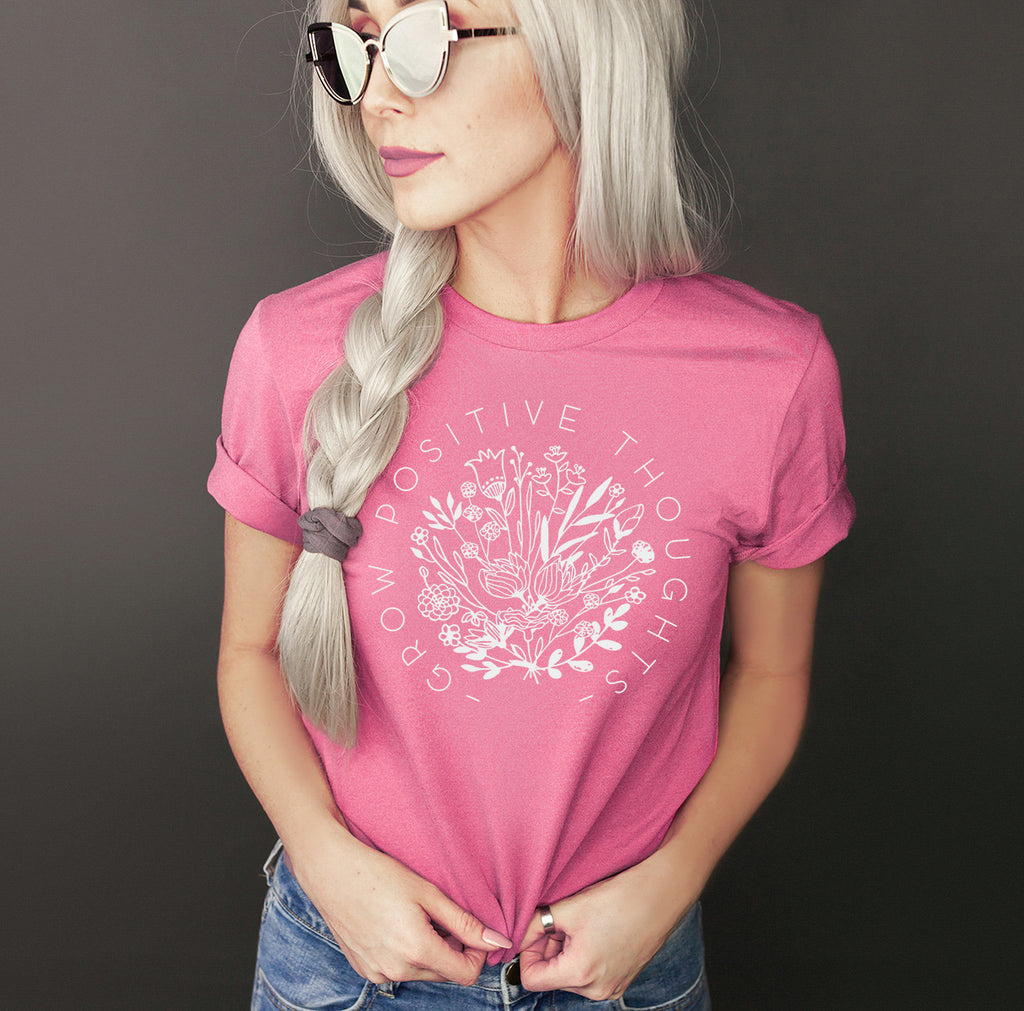 Grow Positive Thoughts | White ink - Bella + Canvas Unisex Adult Tee