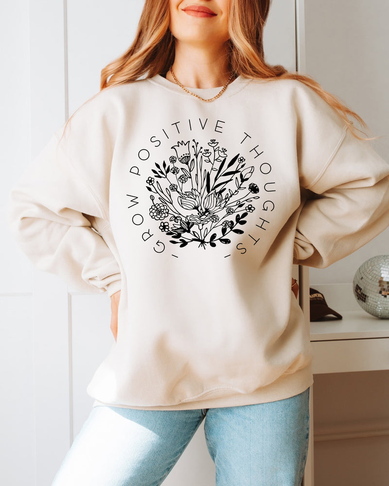Grow Positive Thoughts | Black ink - Unisex Adult Fleece Sweatshirt