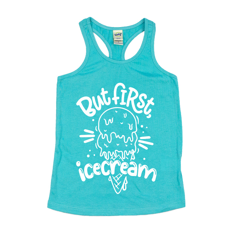 But First Ice Cream - Caribbean Blue Racerback tank / Size 3