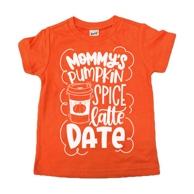 Mommy's Pumpkin Spice Latte Date - Orange Kids Tee | White ink