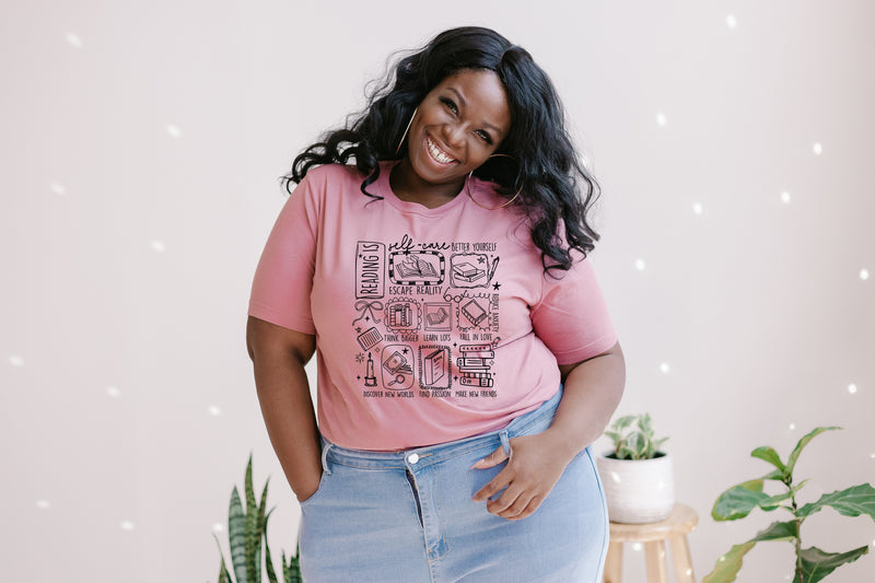 Reading is Self-Care - Bella + Canvas Unisex Adult Tee | Black ink