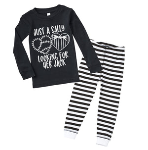 Just a Sally Looking for Her Jack - Toddler Black Striped Pajama Set / Size 3