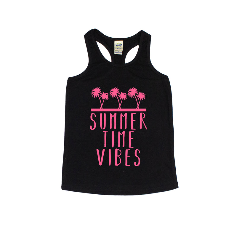 Summer Time Vibes- Black Racerback kids tank / Size L