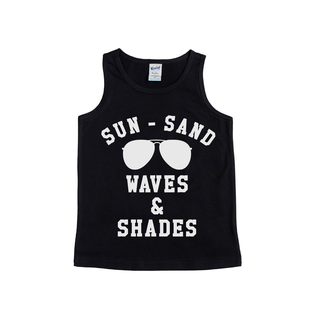 Sun Sand Waves & Shades - Black Kids Tank