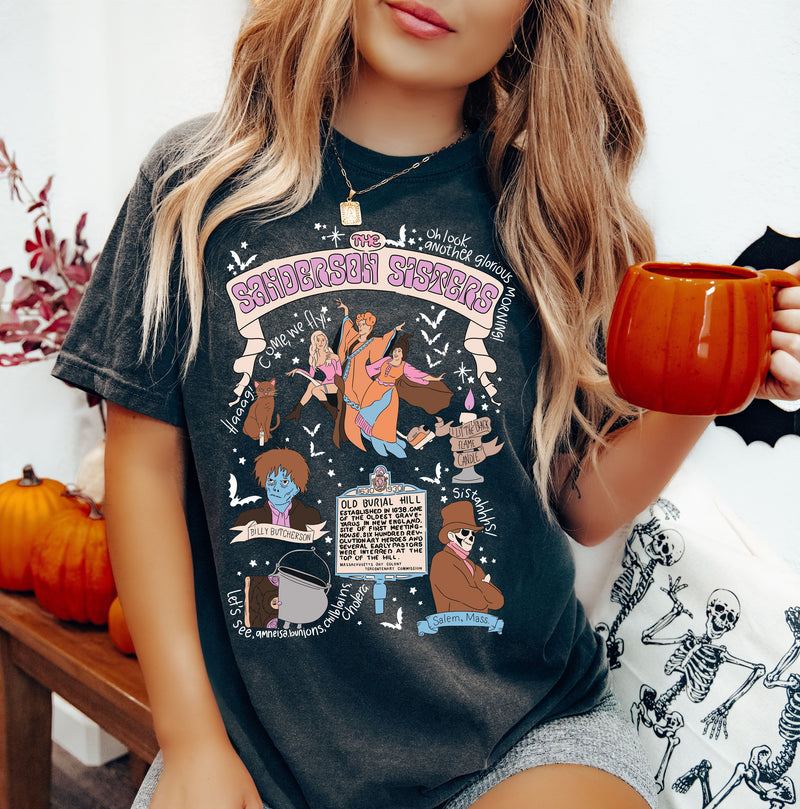 The Witchy Sisters - Comfort Colors Unisex Adult Tee | White text