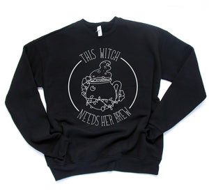 This Witch Needs Her Brew - Black Unisex Adult Fleece Pullover