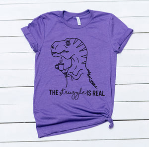 The Struggle is Real T-Rex - Heather Purple Unisex Tee