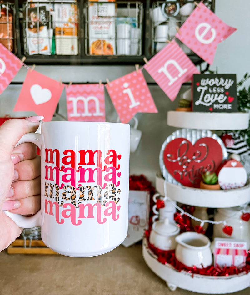 Mama Cheetah print heart stacked ceramic coffee mug Mother's day gift Gifts for mom Mama coffee cup