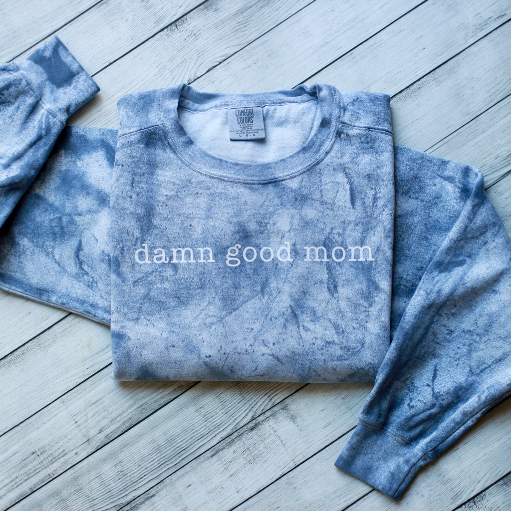 Damn Good Mom | White ink - Ocean Tie Dye Unisex Fleece Pullover