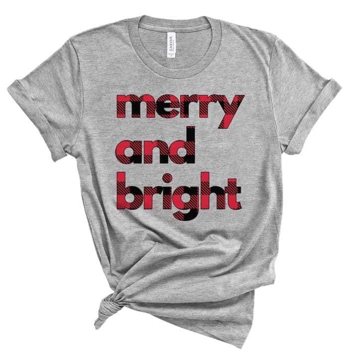 Merry and Bright - Adult Holiday Tee | Buffalo Plaid