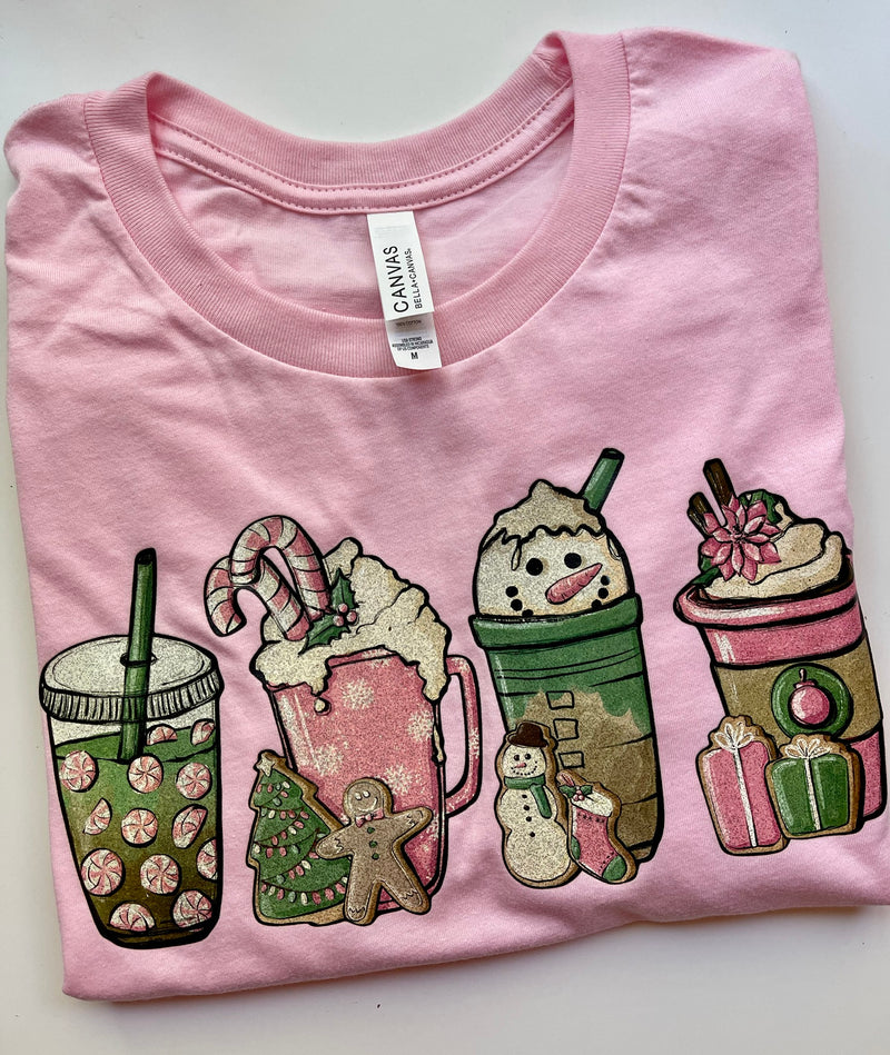 Snowman Lattes | Pink *RTS* - M Pink Bella + Canvas Tee