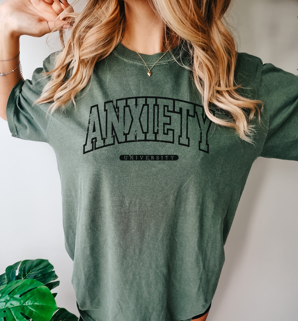 Anxiety University | Black ink - Sage Comfort Colors Adult Tee