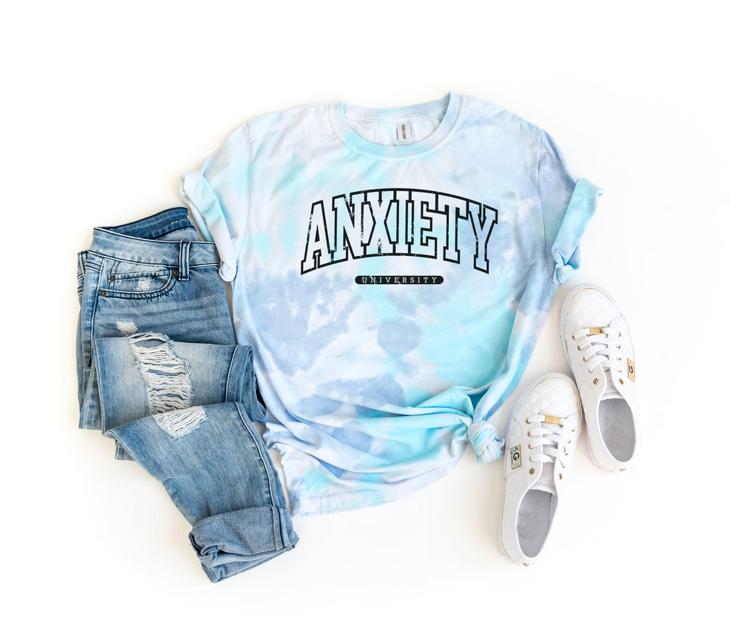 Anxiety University | Black ink - Turquoise Tie Dye Adult Tee