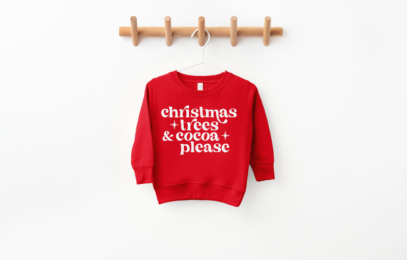 Christmas Trees & Cocoa Please retro Christmas boho christmas kids shirt toddler christmas holiday fleece sweatshirt 