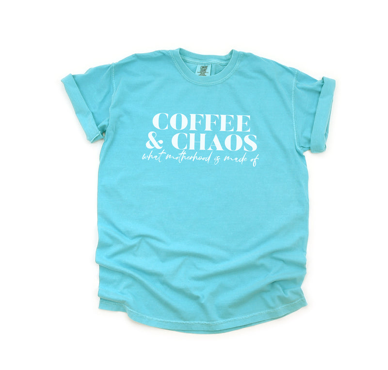 Coffee & Chaos What Motherhood is Made Of - Lagoon Unisex Heavyweight Tee