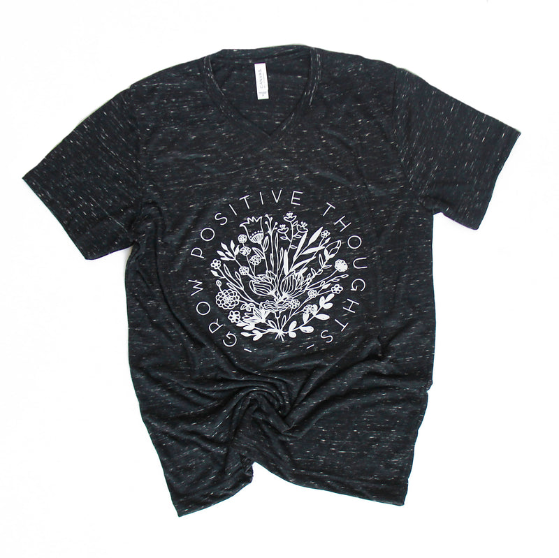 Grow Positive Thoughts - Black Marble Vneck Unisex Tee