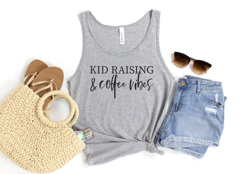 Kid Raising & Coffee Vibes | Black ink - Athletic Grey Unisex Tank