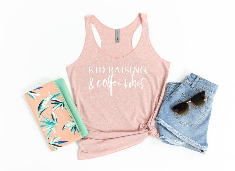 Kid Raising & Coffee Vibes | White ink - Desert Pink Women's Racerback Tank