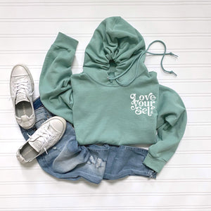 Love Yourself | White ink - Sage Unisex Adult Fleece Hoodie