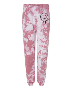 Melting Smiley | Black ink -Rose Tie Dye Unisex Fleece Sweatpants