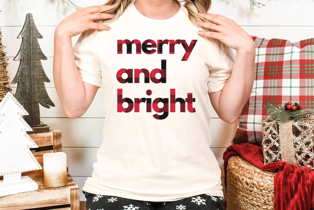 Merry and Bright | Buffalo Plaid - Bella + Canvas Unisex Adult Tee