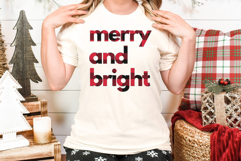 Merry and Bright | Buffalo Plaid - Bella + Canvas Unisex Adult Tee