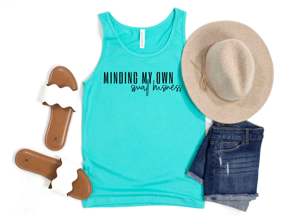 Minding my Small Business | Black ink - Teal Unisex Tank