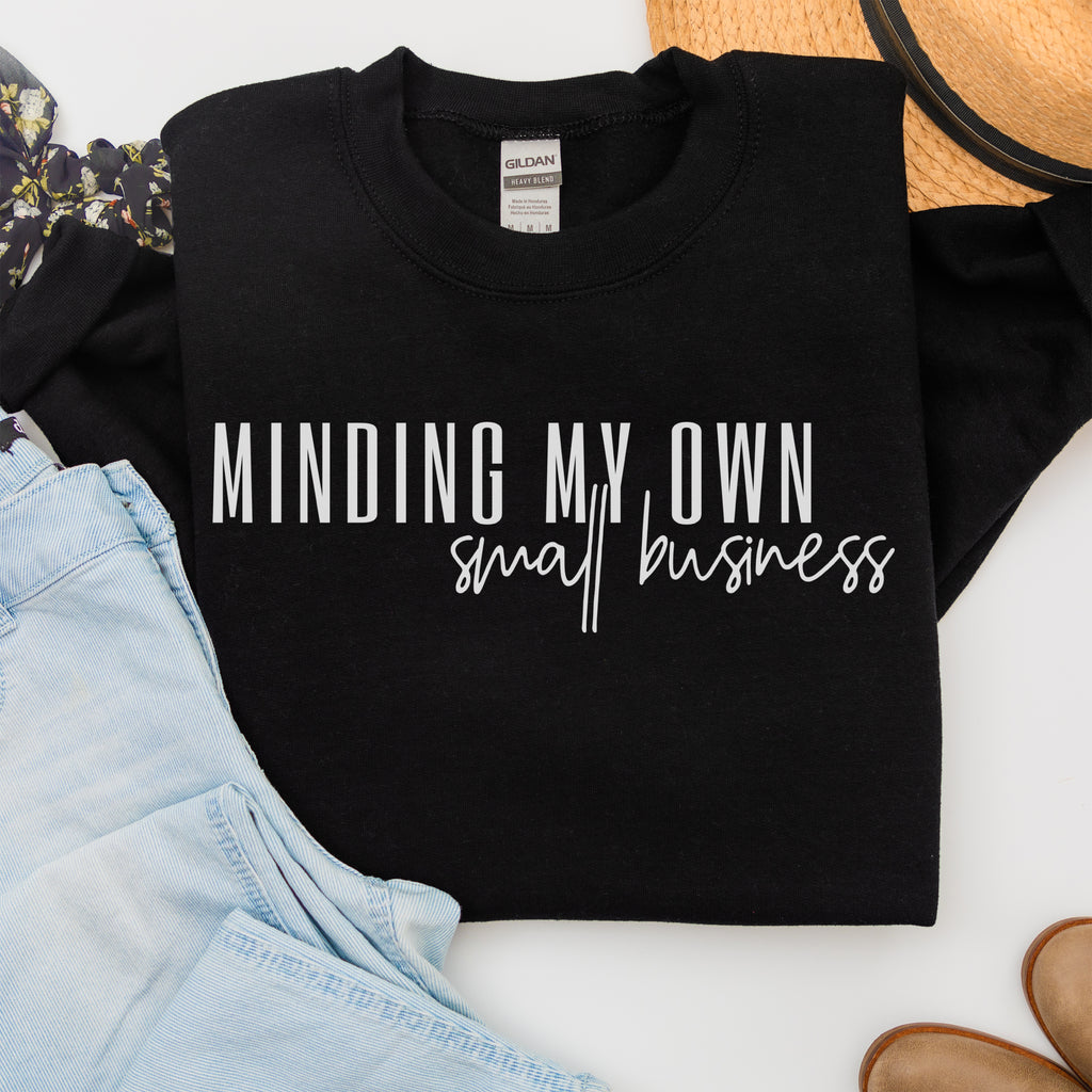 Minding my own Small Business | White ink - Black Unisex Adult Fleece Pullover