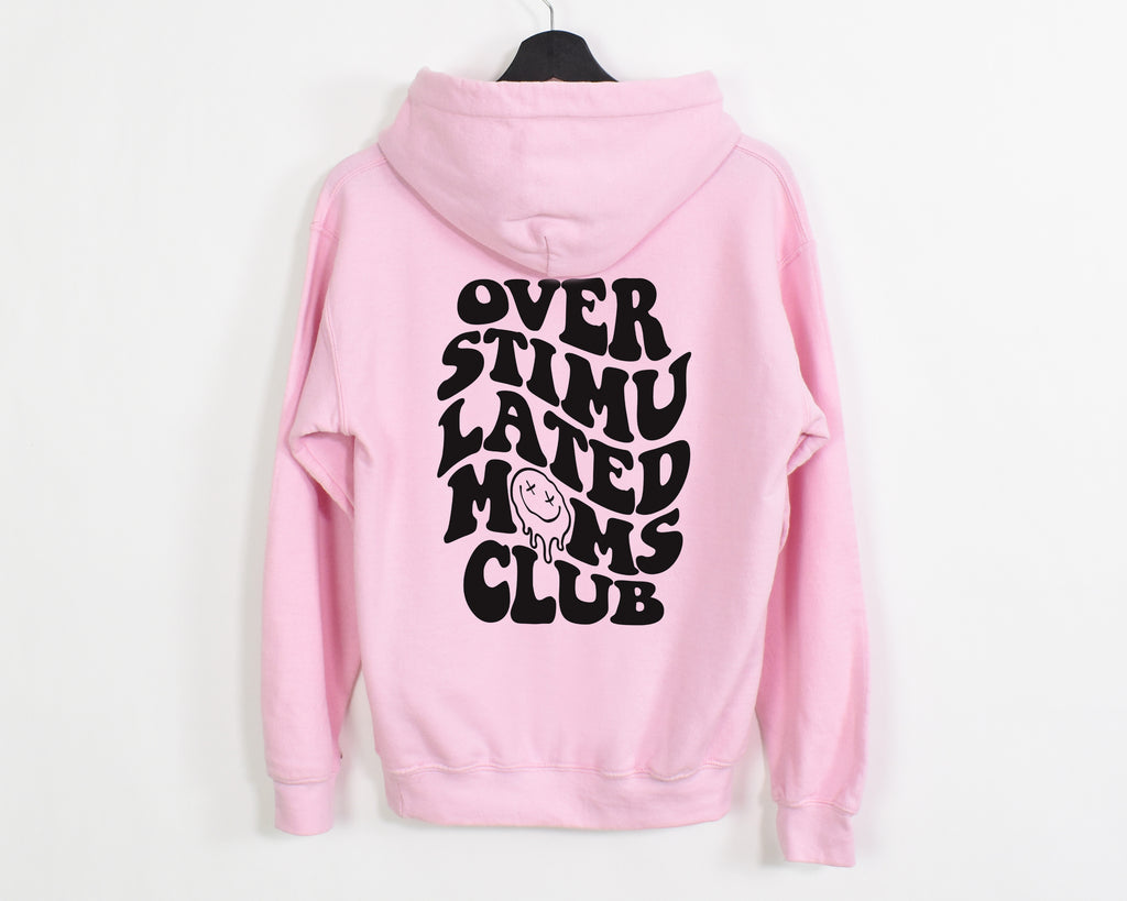 Overstimulated Moms Club | Black ink - Pink Unisex Hoodie