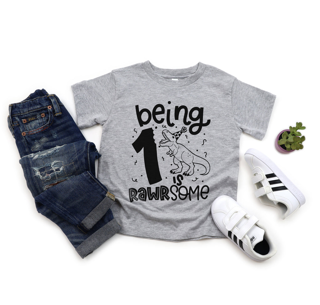 Being 1 is Rawrsome - Kids Birthday Tee