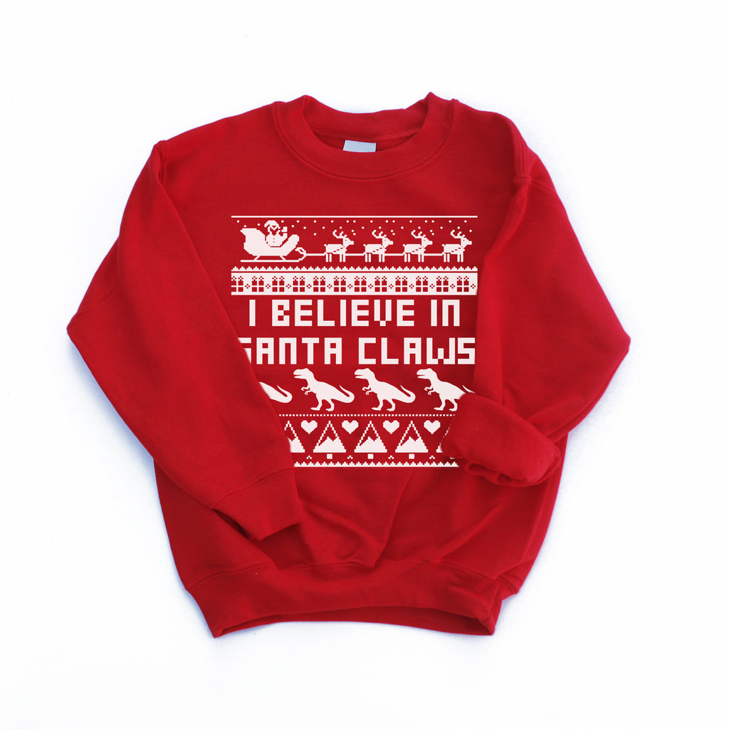 believe in santa claws kids dinosaur Christmas ugly sweater kids christmas sweatshirt