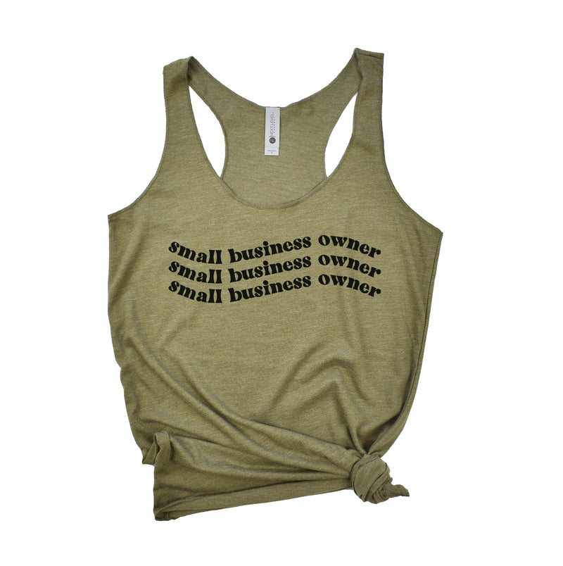 Small Business Owner Wave | Black ink - Military Green Women's Racerback Tank