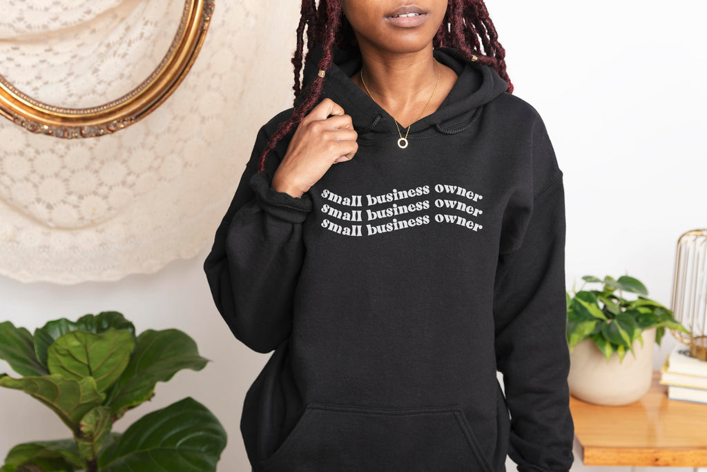 Small Business Owner Wave | White ink - Black Unisex Adult Fleece Hoodie
