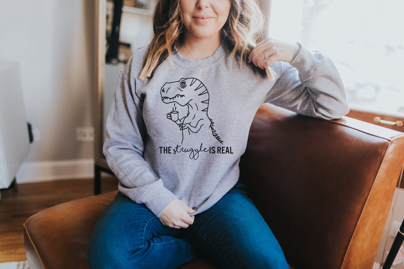 The Struggle is Real Dino - Sport Grey Unisex Fleece Pullover