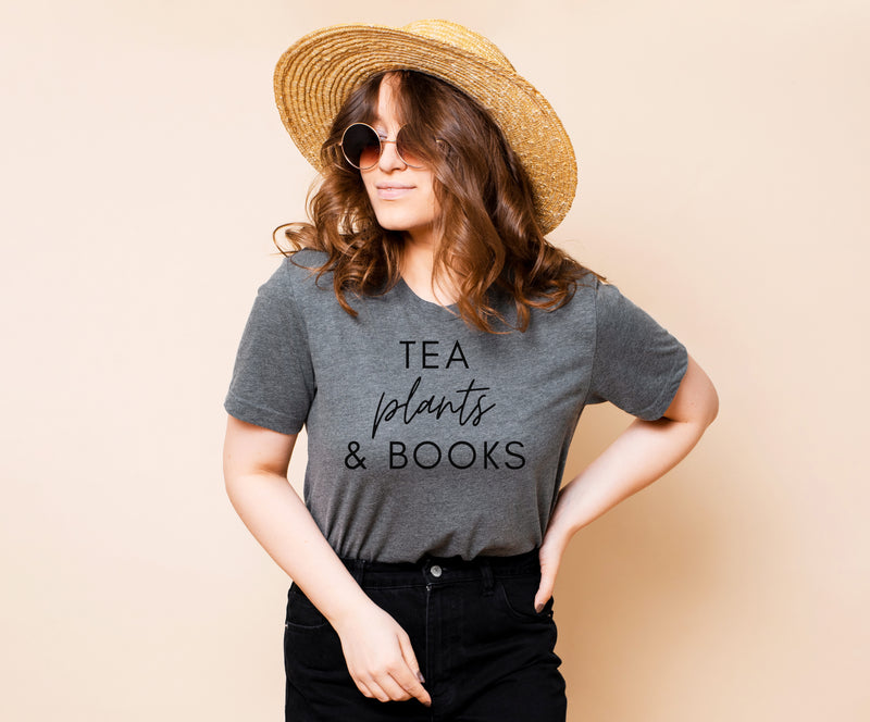 Tea Plants & Books | Black ink - Adult Unisex Tee