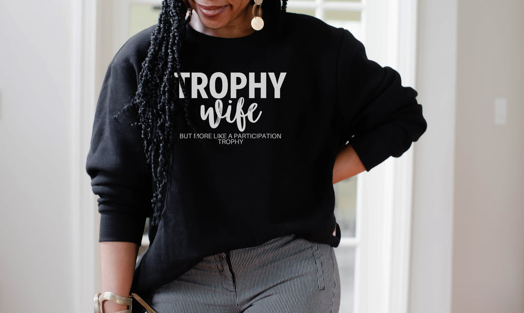 Trophy Wife | White ink - Black Unisex Fleece Pullover